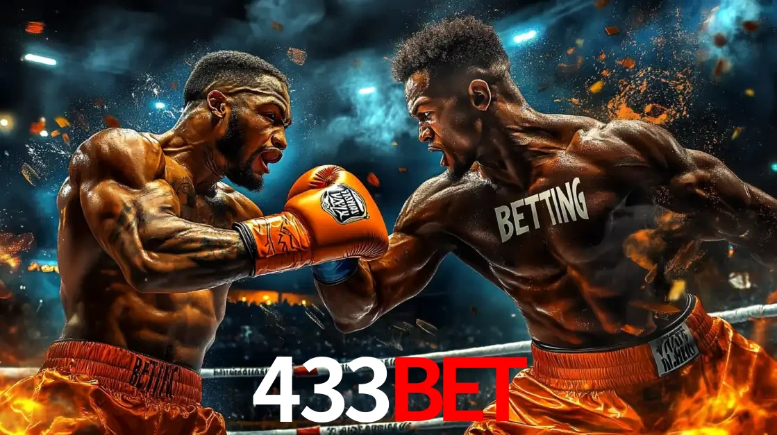 Dois boxeadores em uma luta intensa e explosiva, representando a adrenalina e as oportunidades de apostas em esportes de combate disponíveis na plataforma 433bet.