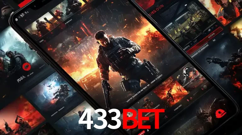 Tela de um celular exibindo uma galeria de jogos de tiro com temática militar, mostrando a variedade de e-sports disponíveis para apostas na plataforma de entretenimento 433bet.