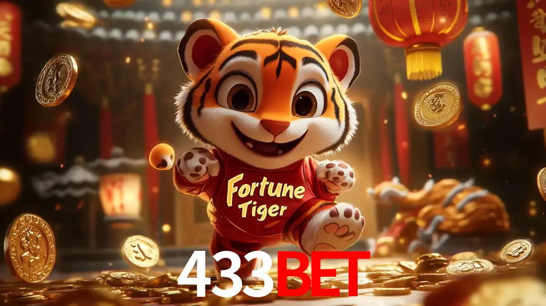 O alegre personagem do Fortune Tiger correndo sobre um caminho de moedas de ouro, simbolizando os grandes prêmios e a diversão do popular jogo de slot do 433bet.