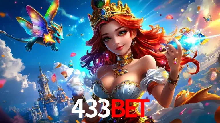 A princesa de um reino de fantasia mágico, com seu pequeno dragão, apresentando um mundo de prêmios encantados nos jogos de caça-níqueis do cassino 433bet.