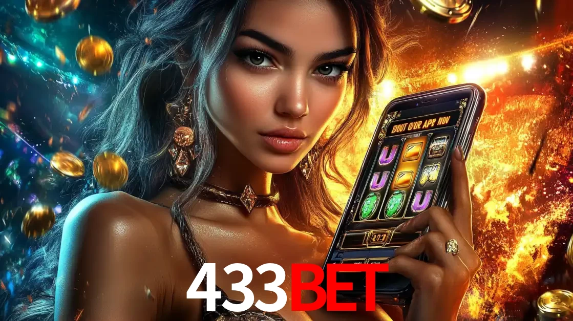 Mulher elegante mostrando um jogo de caça-níqueis em seu smartphone, destacando a experiência de cassino móvel oferecida pelo aplicativo 433bet.